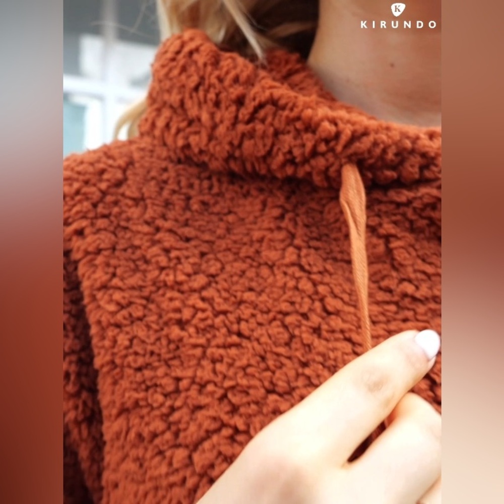 Kirundo Rustic Orange Fluffy Pull Over Hoodie
